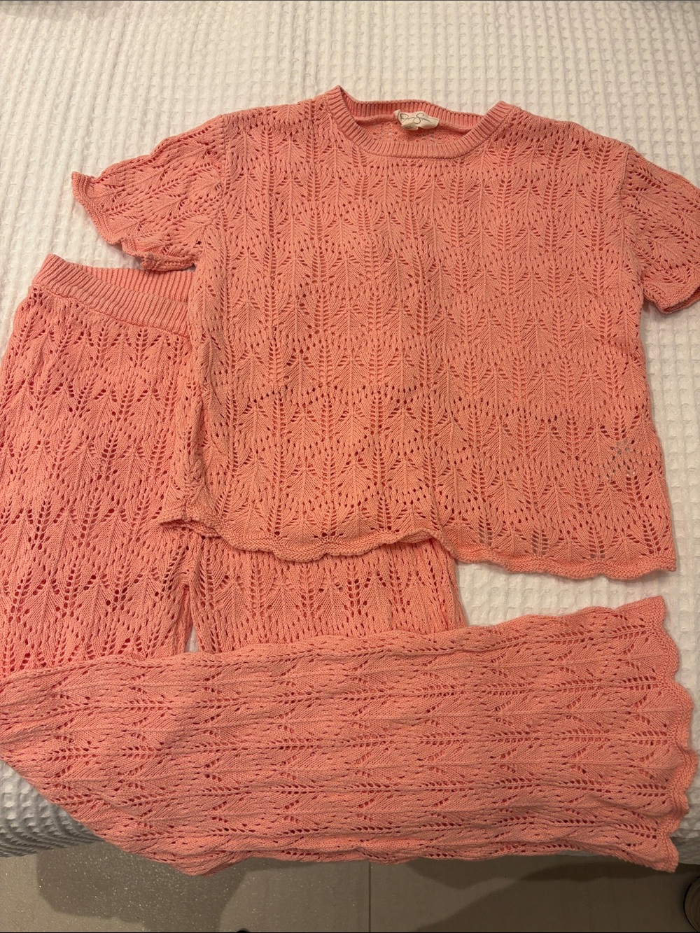 Jessica Simpson Peach Knit Kids Pajama Set - Short Sleeve Top & Pants